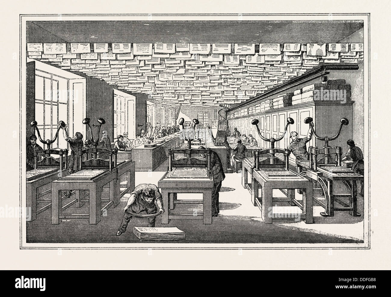 Universal Exposition: Workshop for manufacturing of paper money. Paris, France, Exposition Universelle Stock Photo