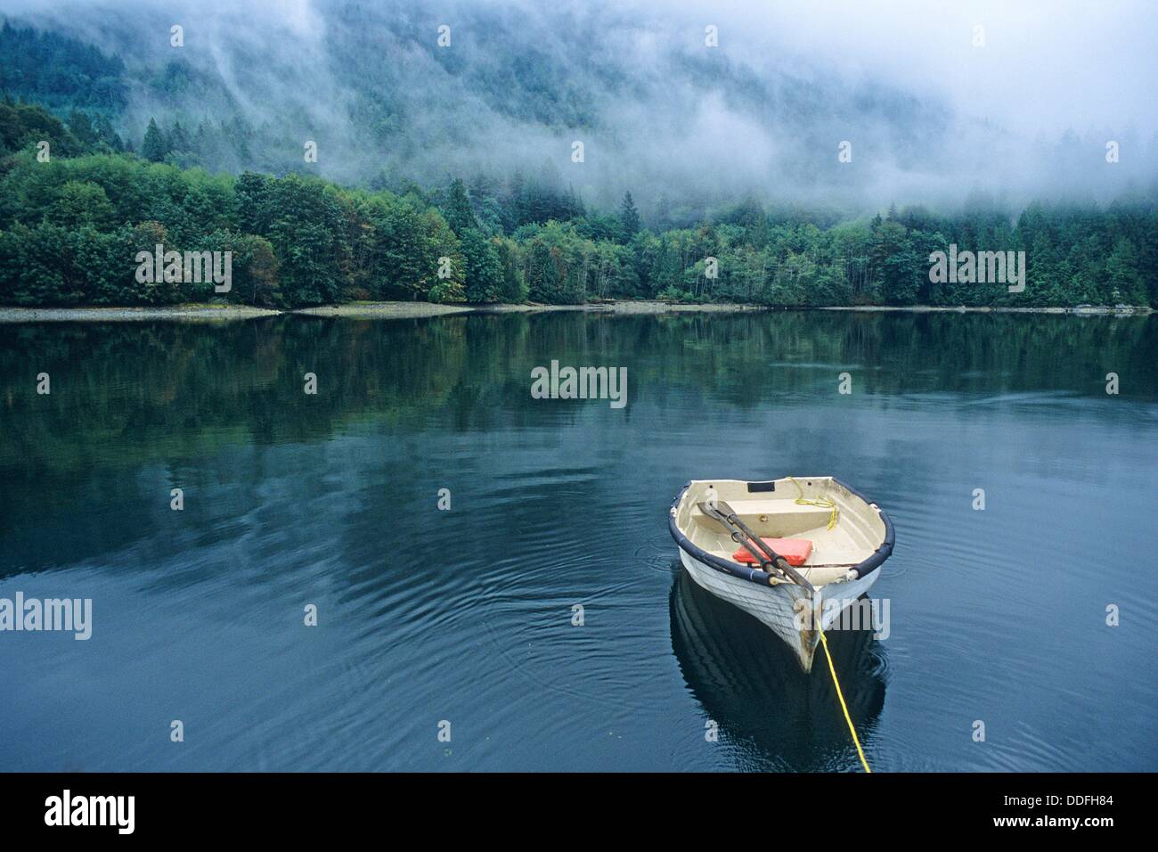 dinghy in Tzoonie Marine Park, Narrows Inlet, British Columbia, Canada Stock Photo