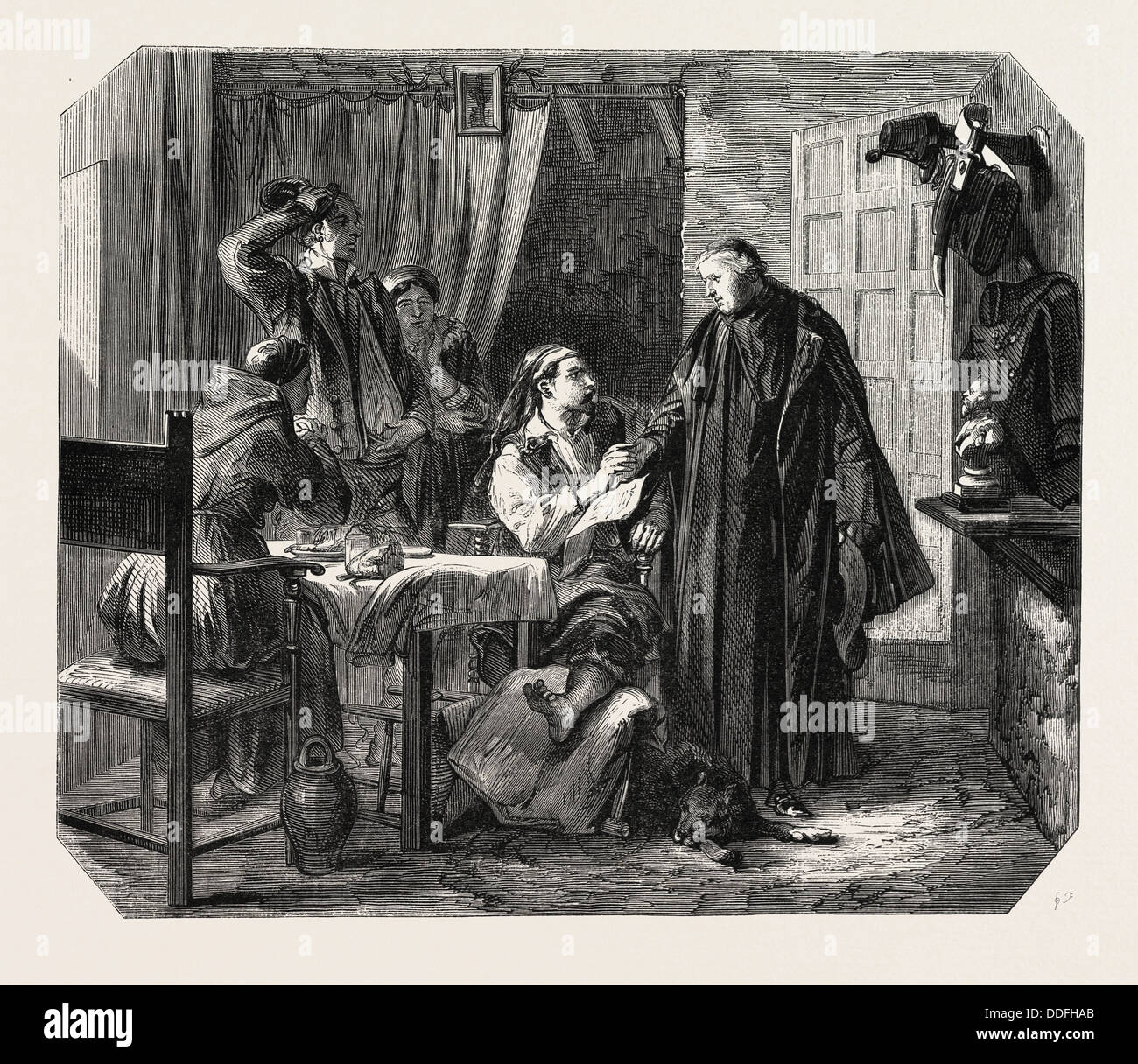 School Sardinia. The news of the death of King Charles Albert, painting by Mr Ferri. engraving 1855 Stock Photo