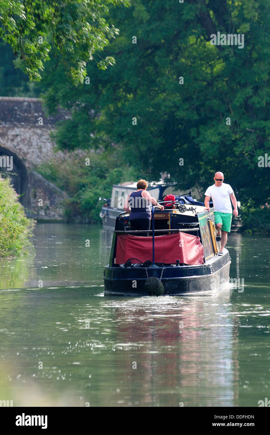 A view of people enjoying a canal trip on the Kennet and Avon Canal Wiltshire UK Stock Photo