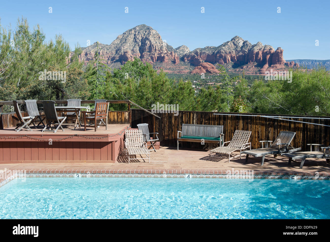 Pool View with far-off Mountains Sedona, Arizona Stock Photo