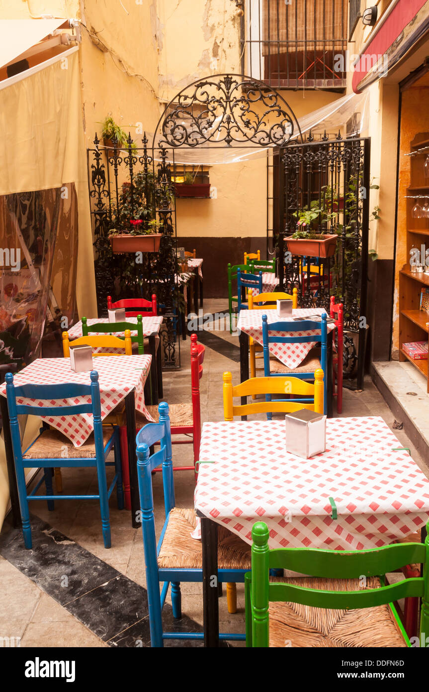 Colourful street restaurant in Malaga Stock Photo