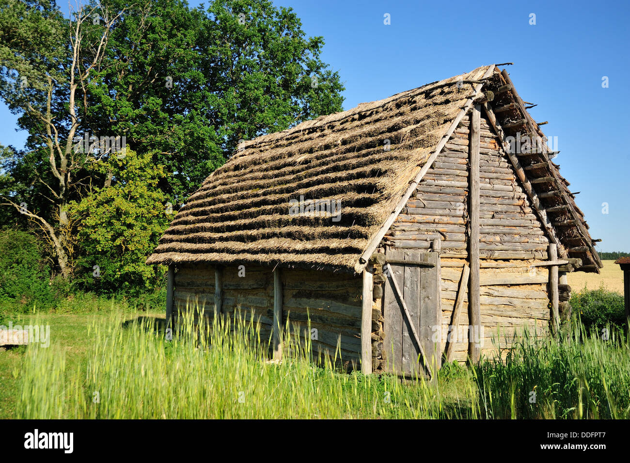 Geschichtsdorf Landersdorf – Jungsteinzeitliches Haus • Ldkr. Roth, Bayern, Deutschland Stock Photo