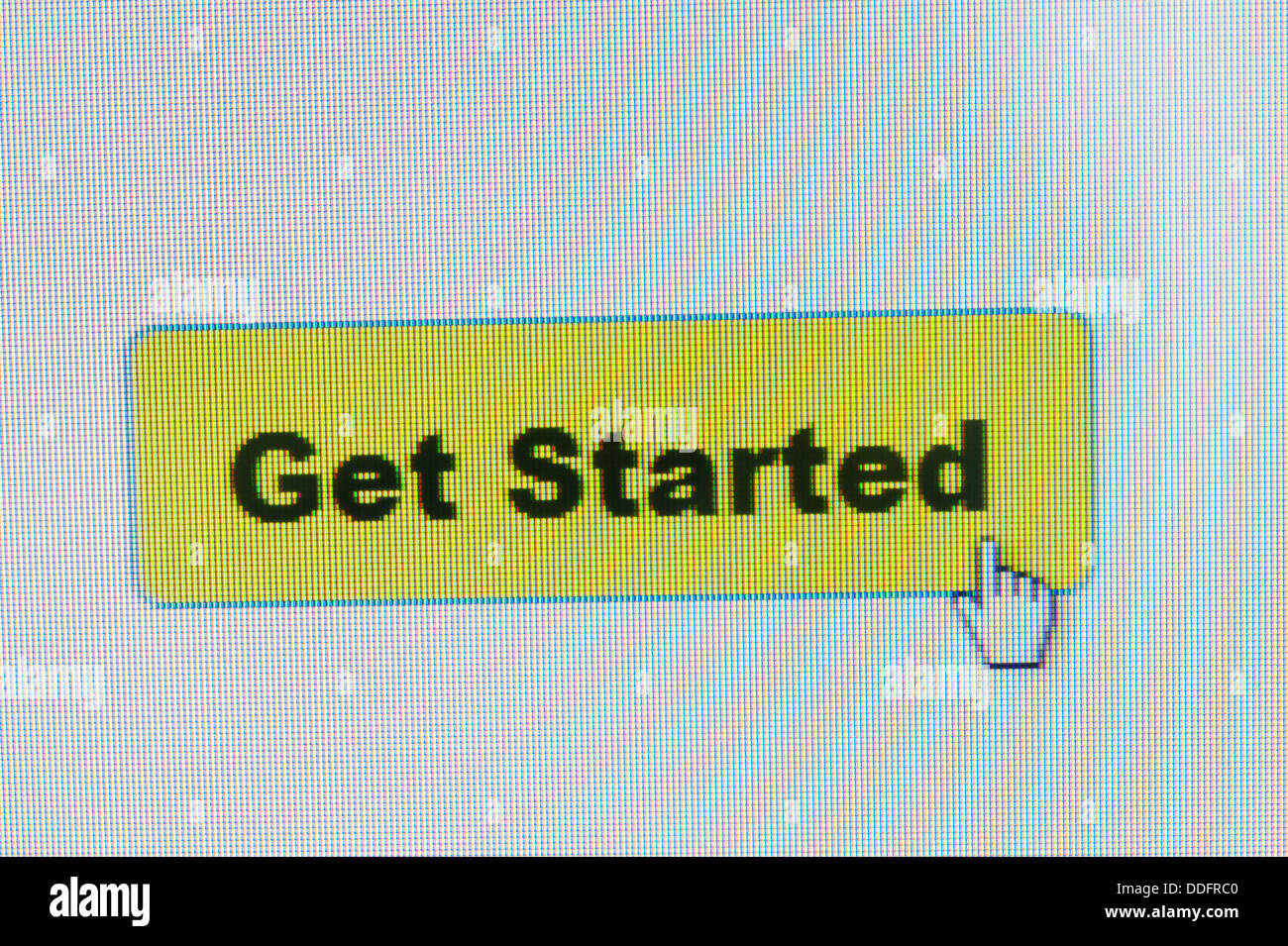 Get started button and mouse cursor on computer screen Stock Photo