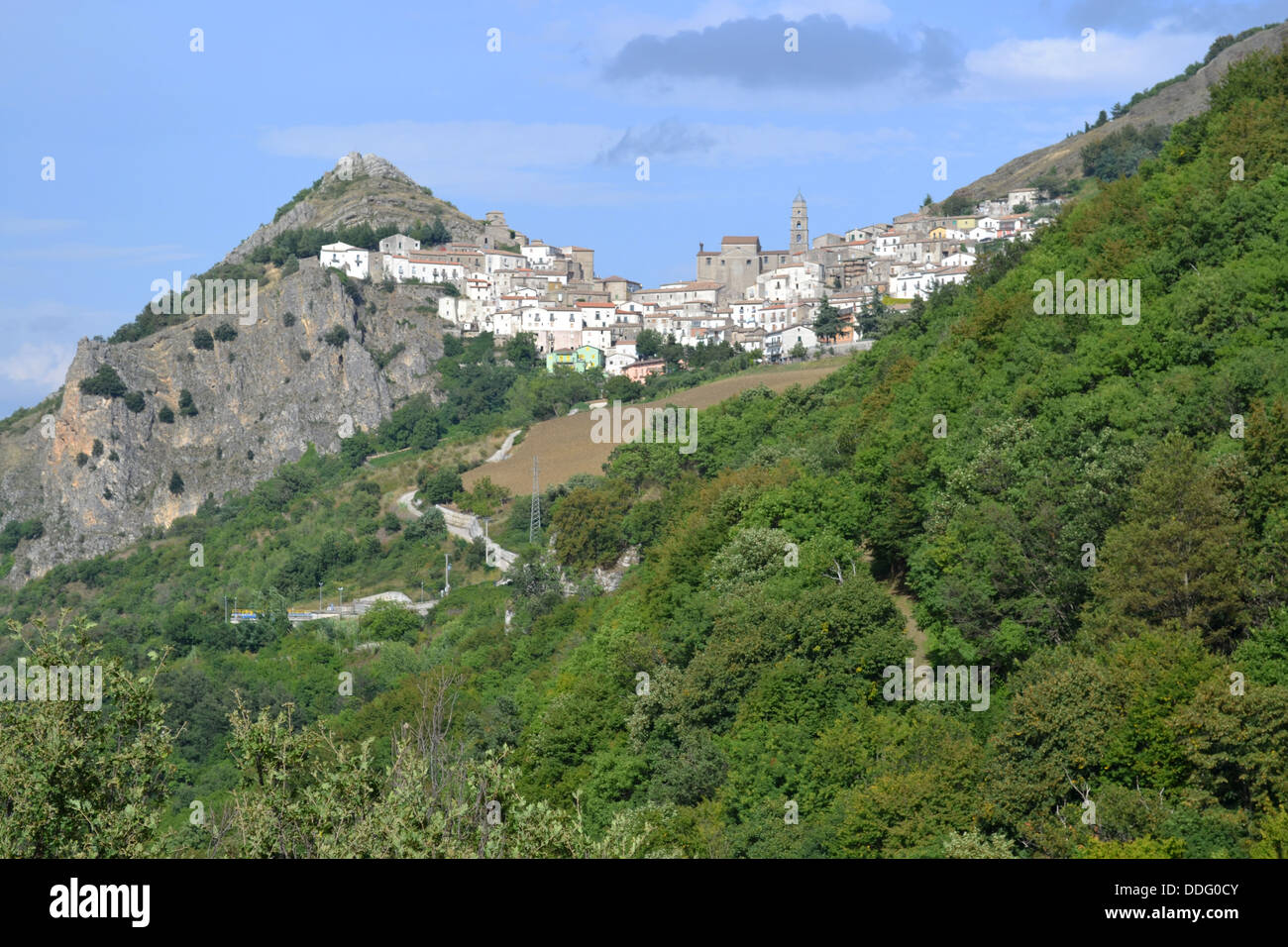 View to San Fele village, near Potenza, Basilicata region, south Italy. Stock Photo