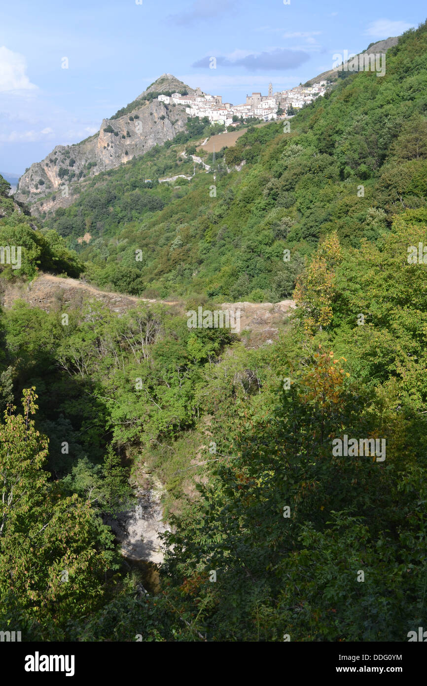 View to San Fele village, near Potenza, Basilicata region, south Italy. Stock Photo