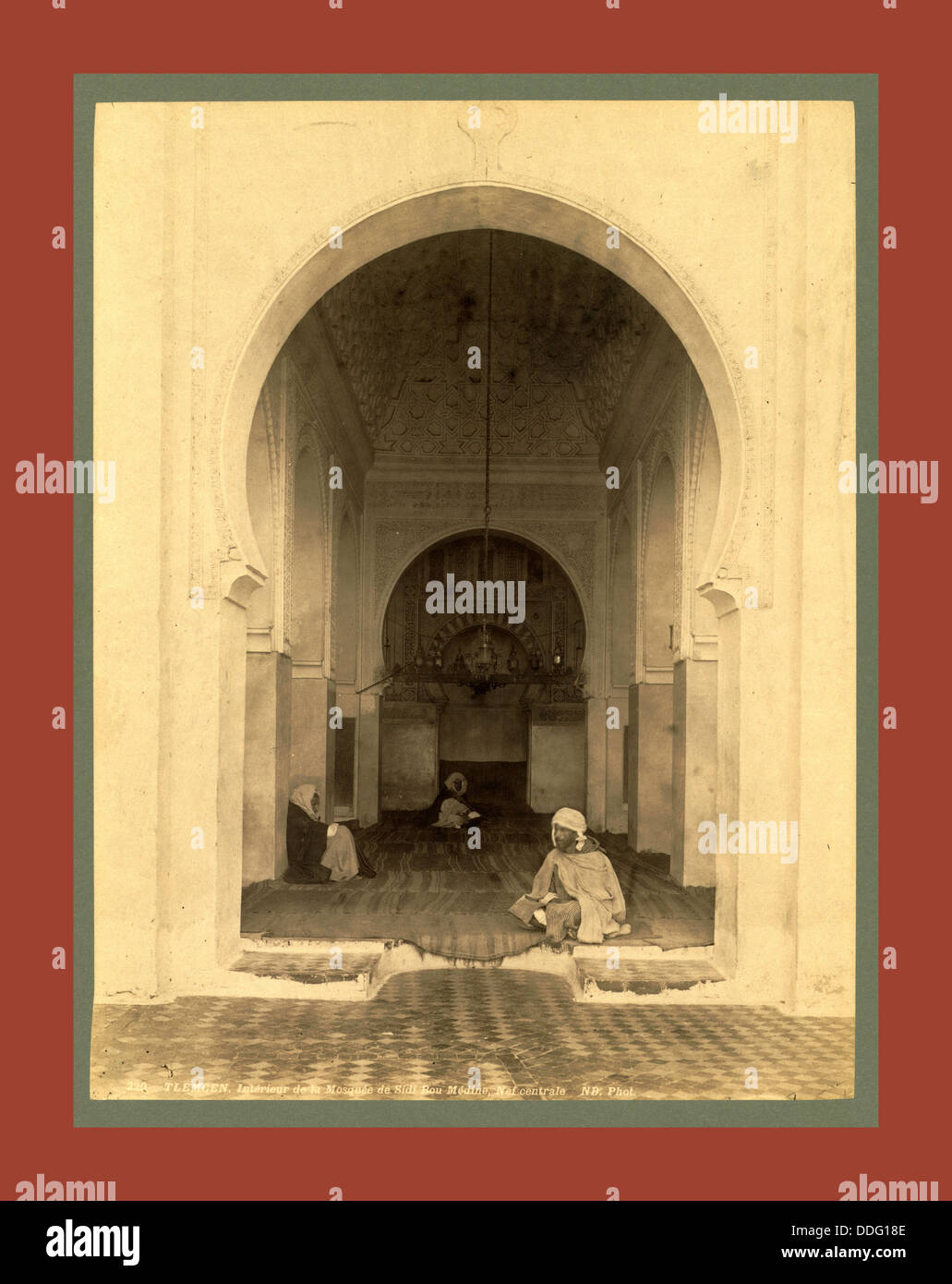 Tlemcen, Interior of the Mosque of Sidi Bou Medina nave Algiers, Neurdein brothers 1860 1890 Stock Photo