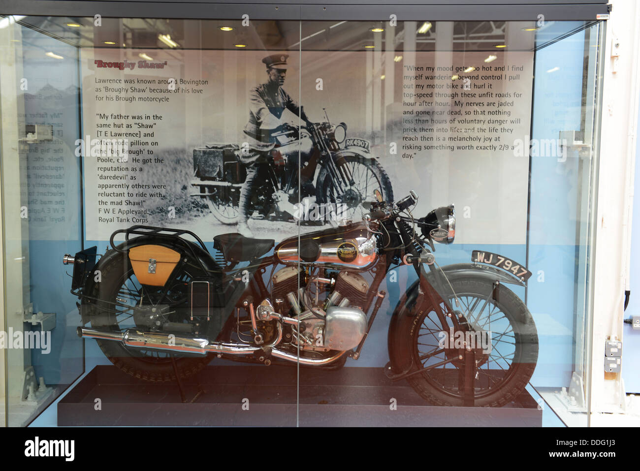Brough motorcycle on display at Bovington Tank Museum, Dorset, Britain, UK Stock Photo