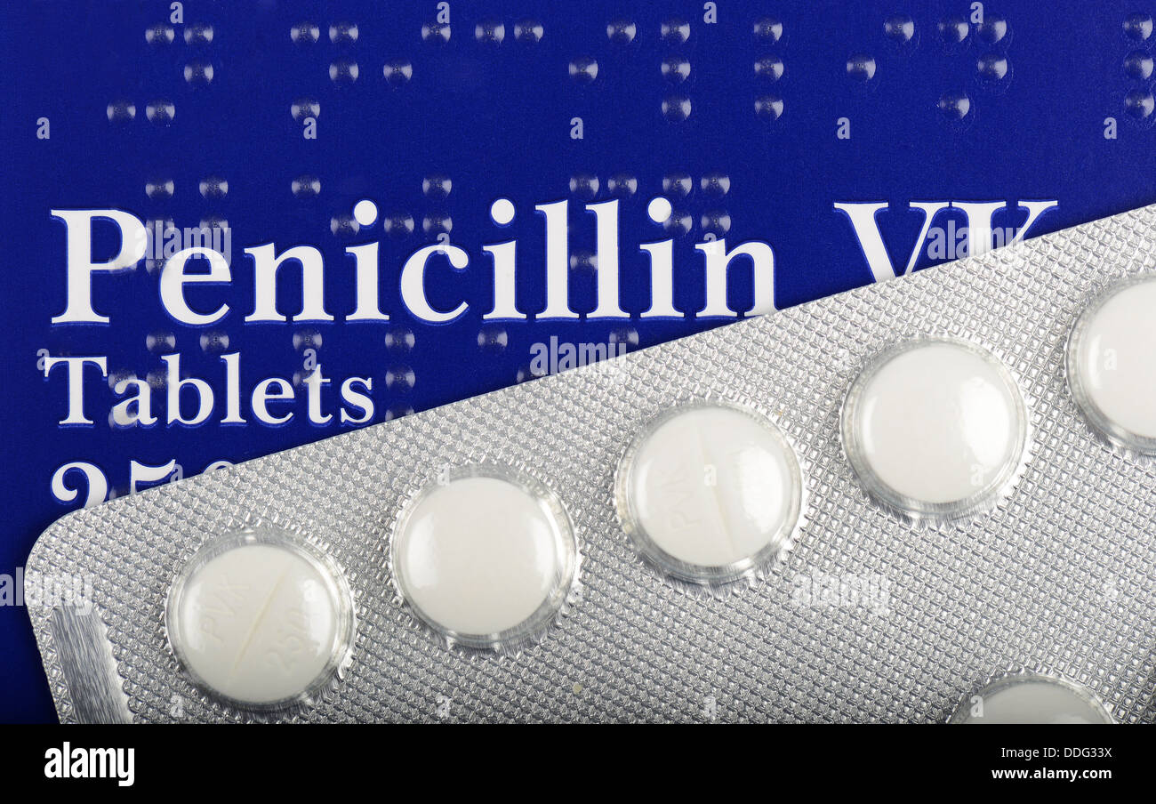 Penicillin VK antibiotic tablets, Penicillin antibiotics, Penicillin VK, Penicillin V Potassium. Stock Photo
