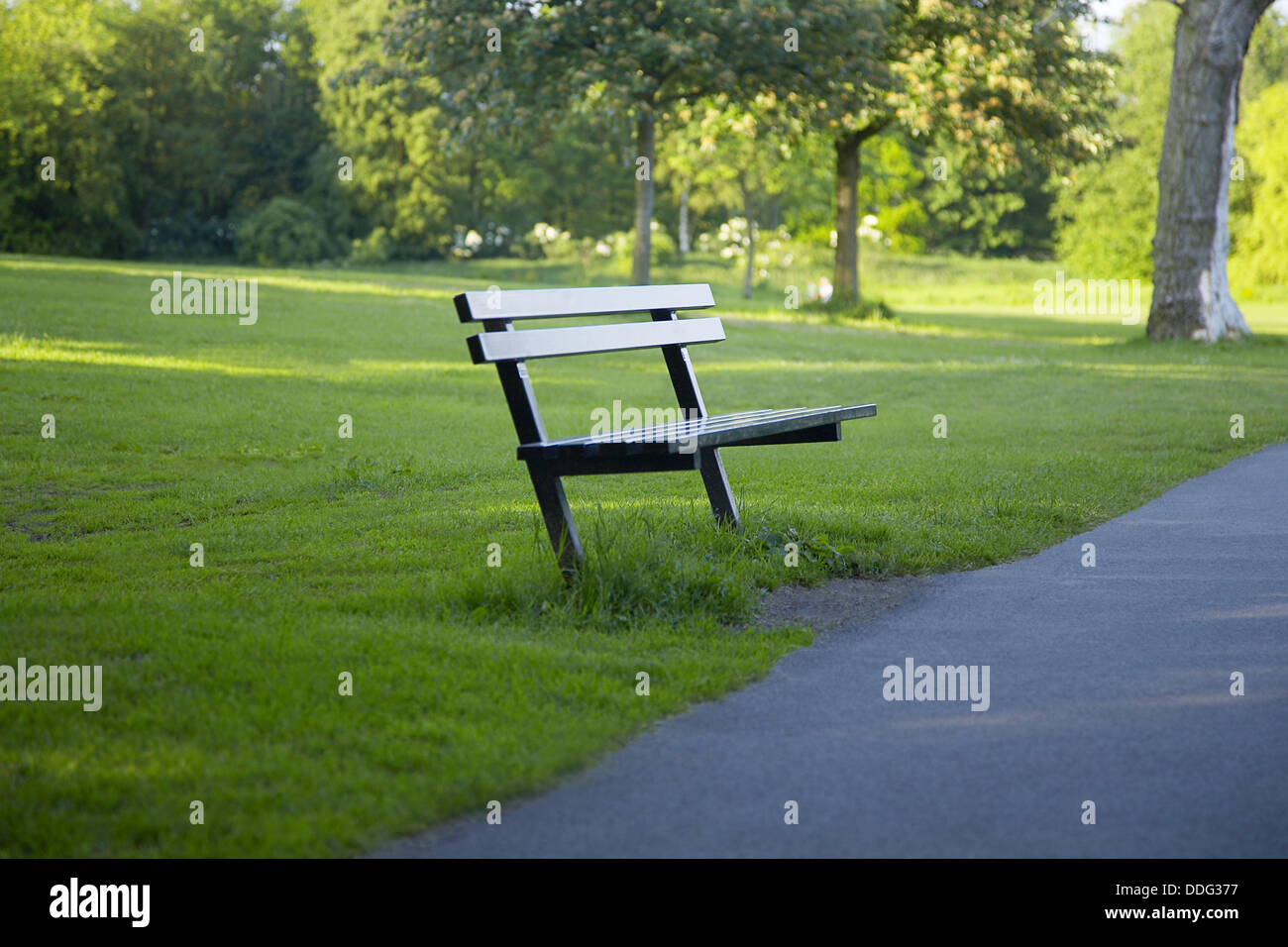 Wooden seat in park Stock Photo Alamy