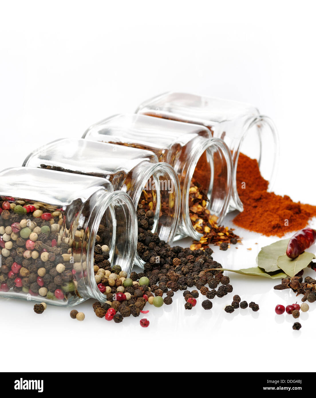 Assortment Of Spices In The Glass Jars Stock Photo