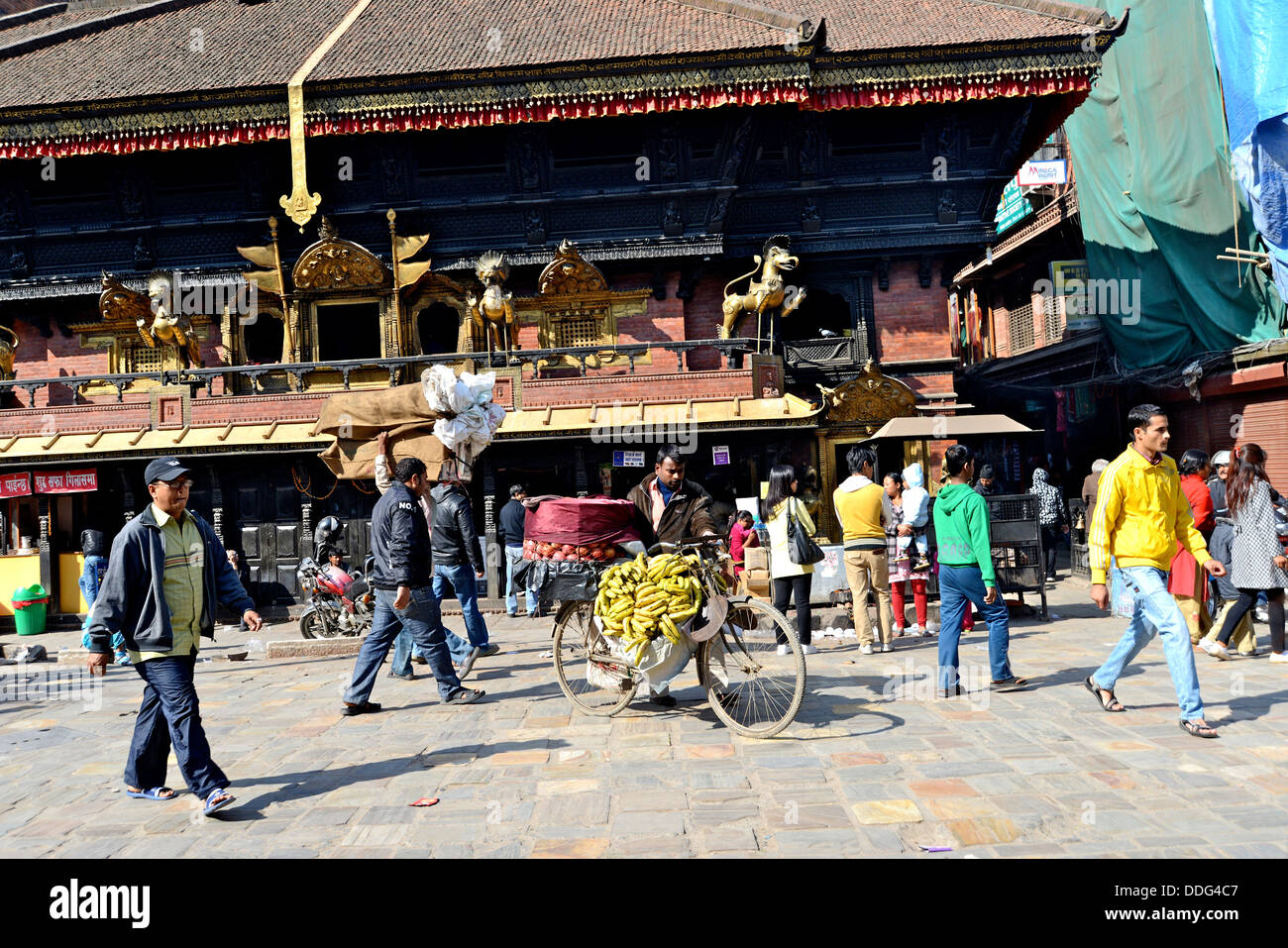 street scene Akash Bhairab Temple Indra Chowk square Kathmandu Nepal Stock Photo