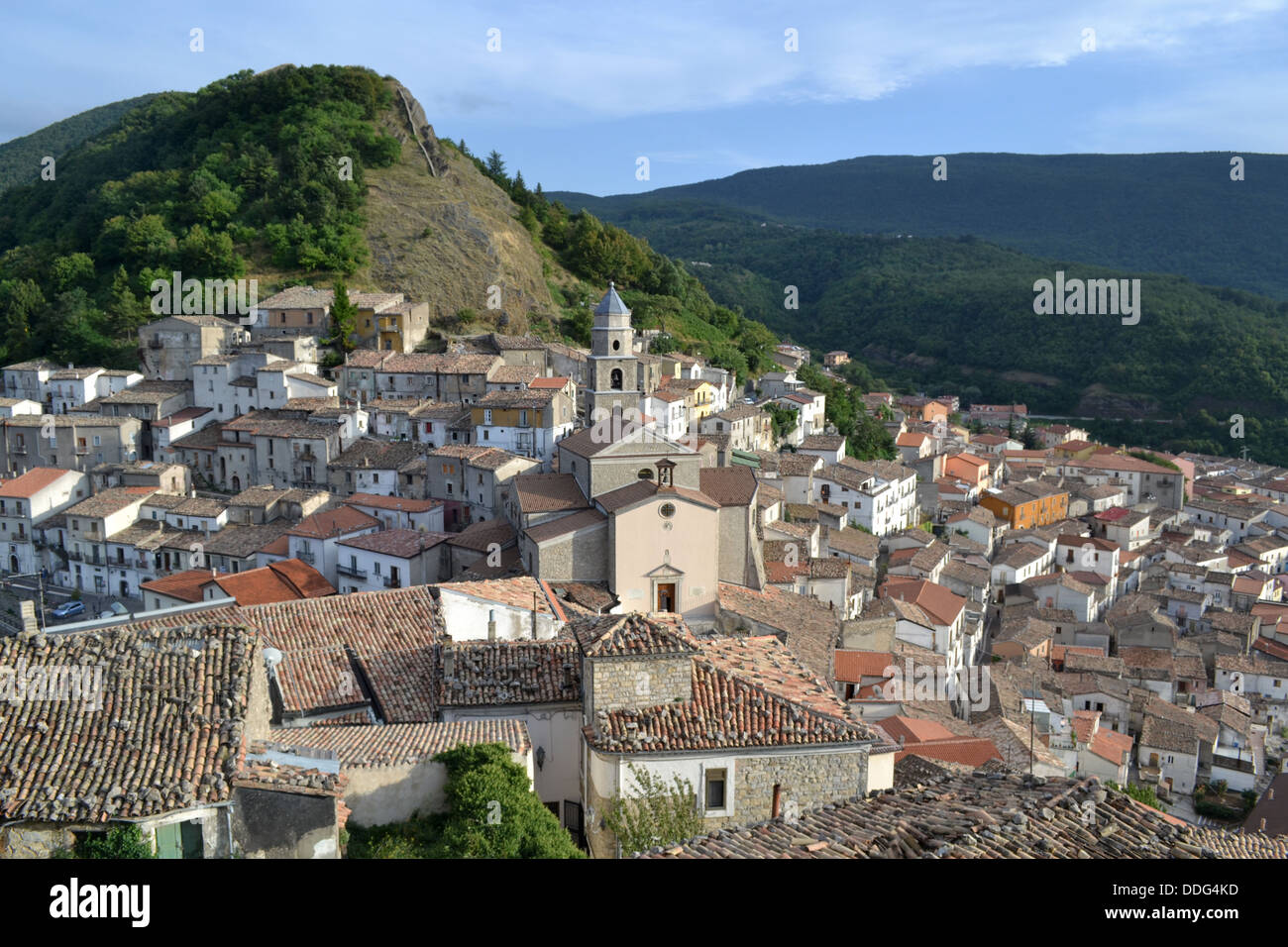 View over San Fele village, near Potenza, Basilicata region, south Italy. Stock Photo