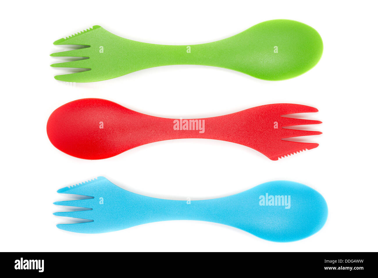 Kitchen utensil for outdoor pursuits. Aircraft quality plastic, durable, 3 in 1 utensil. Stock Photo