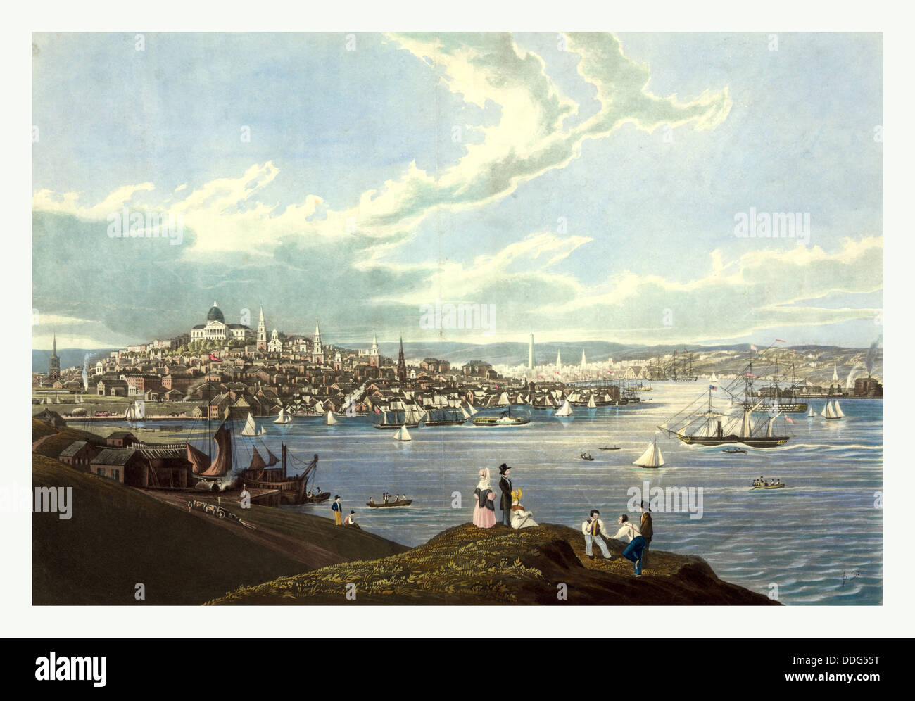 View of the city of Boston from Dorchester heights by Robert Havell, 1793  1878, US, USA, America Stock Photo