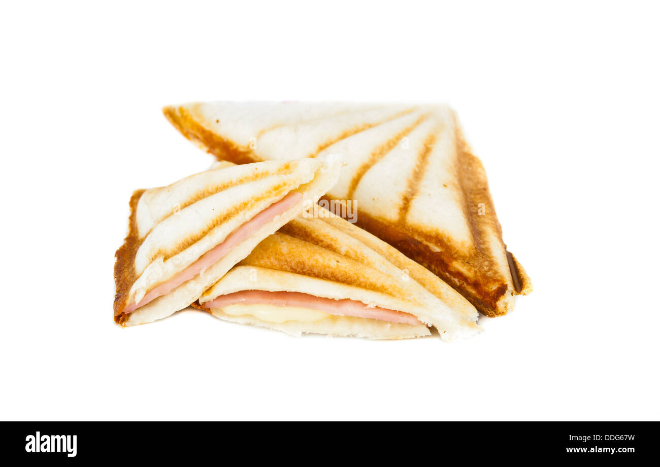 The baked ham cheese sandwich isolated on white background Stock Photo
