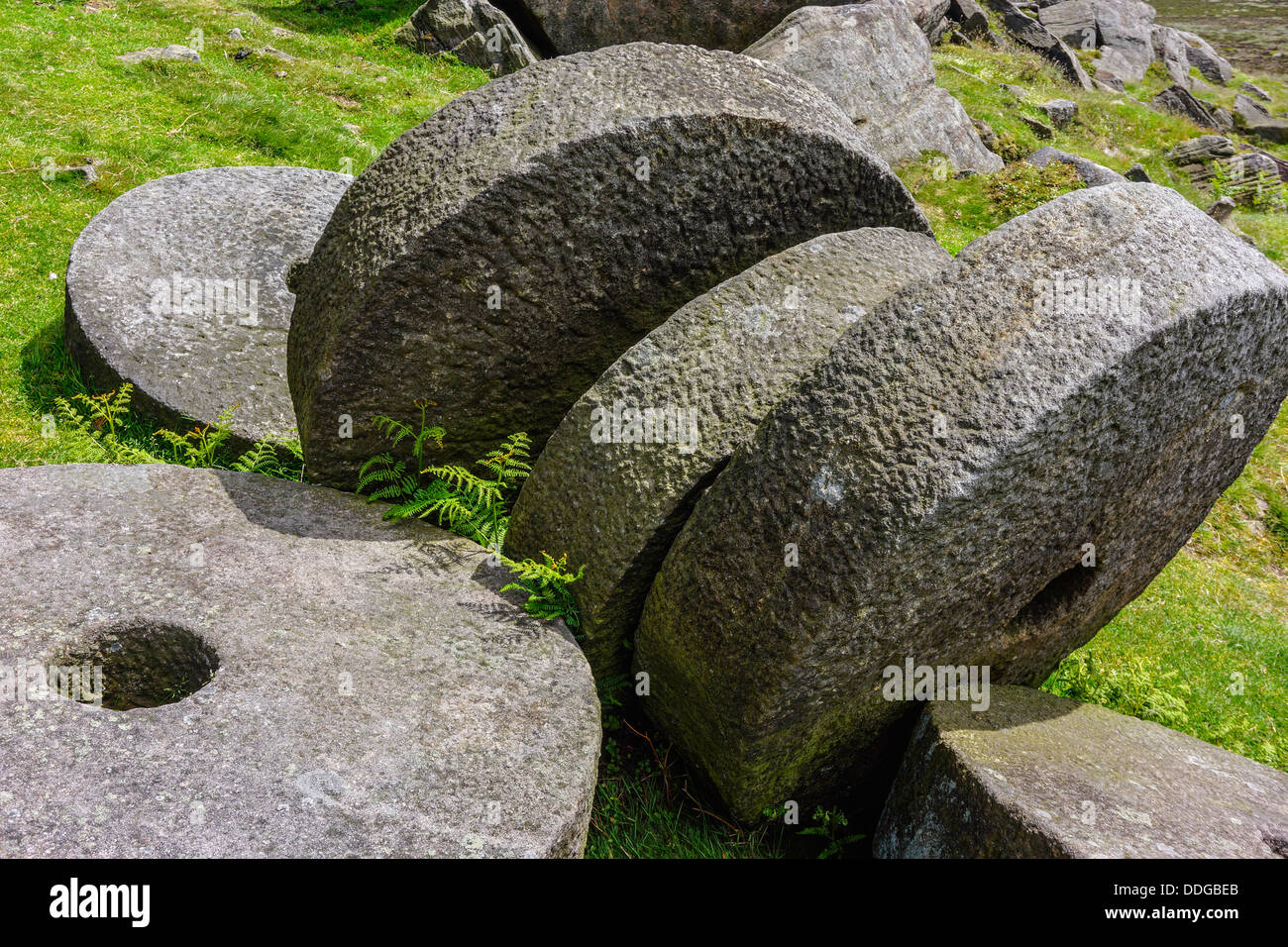 Abandoned millstones below Stanage Edge, Derbyshire Stock Photo