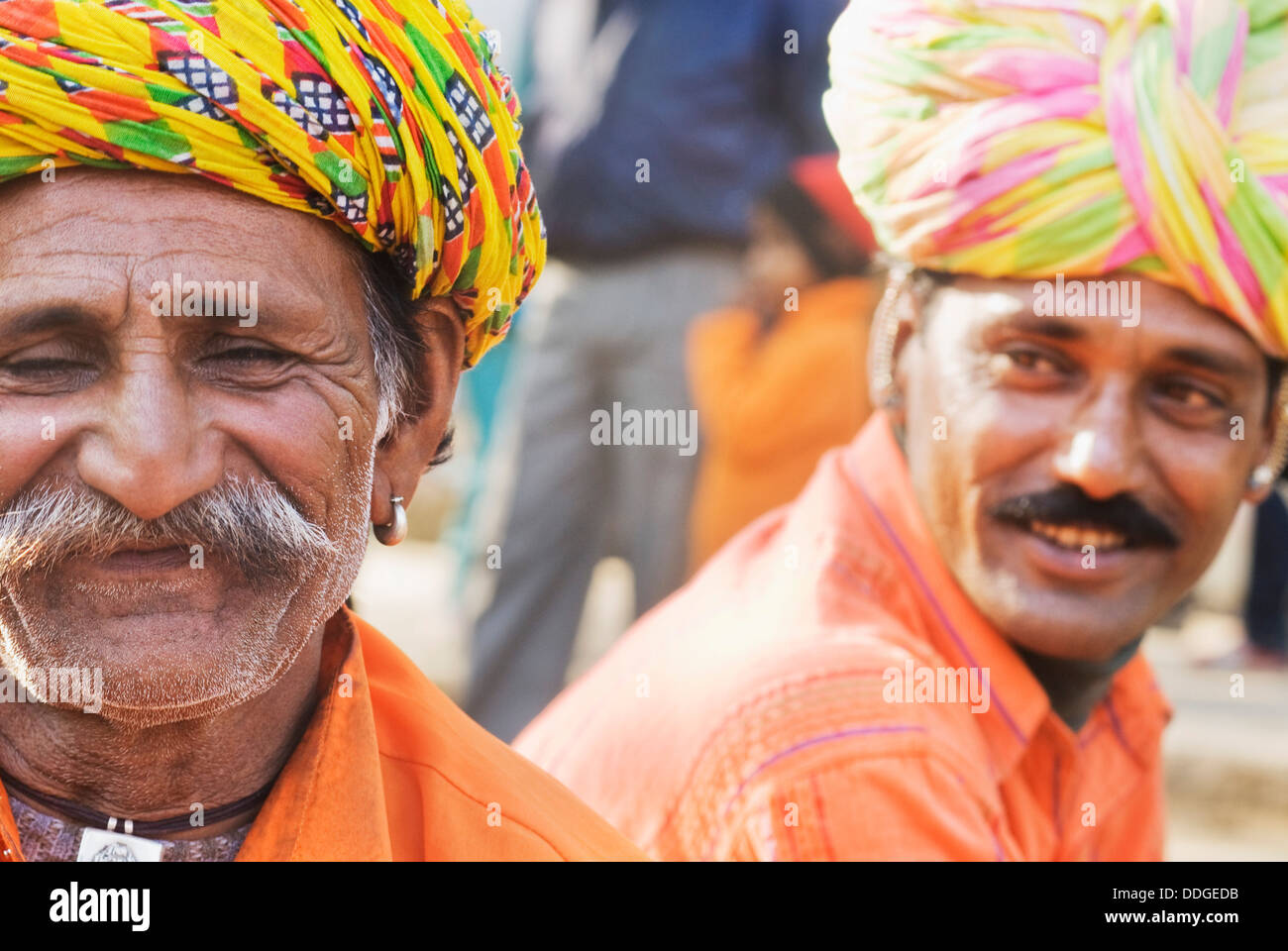Two men in traditional Rajasthani dress at Surajkund Mela, Faridabad, Haryana, India Stock Photo