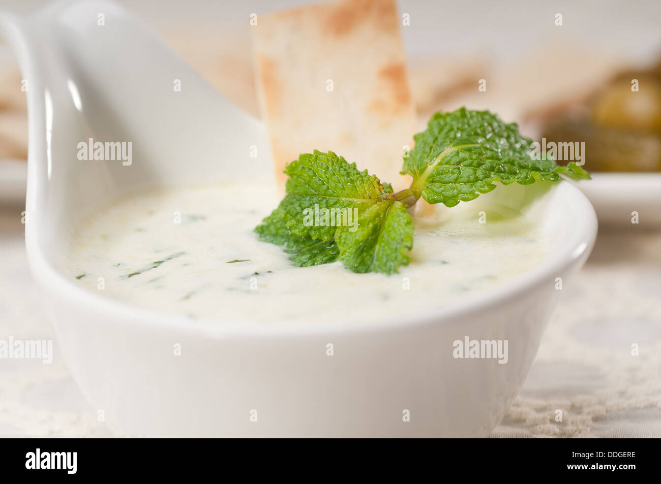 Greek Tzatziki yogurt dip and pita bread Stock Photo Alamy