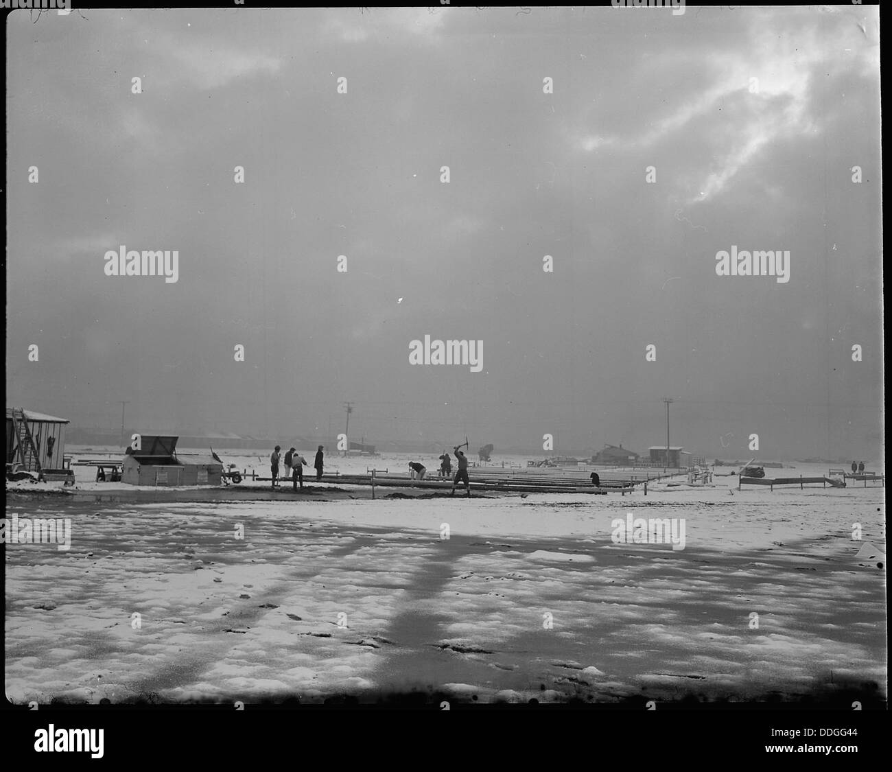 Tule Lake Relocation Center, Newell, California. A wintry view of early construction work on the Tu . . . 536954 Stock Photo