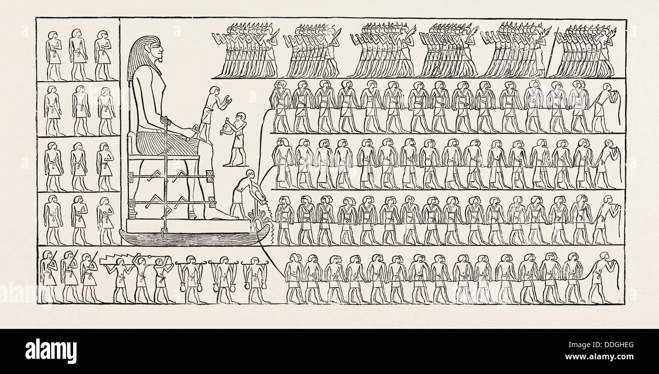 TRANSPORT OF A COLOSSUS, FROM A TOMB AT EL BERSHEH. Egypt, engraving 1879 Stock Photo