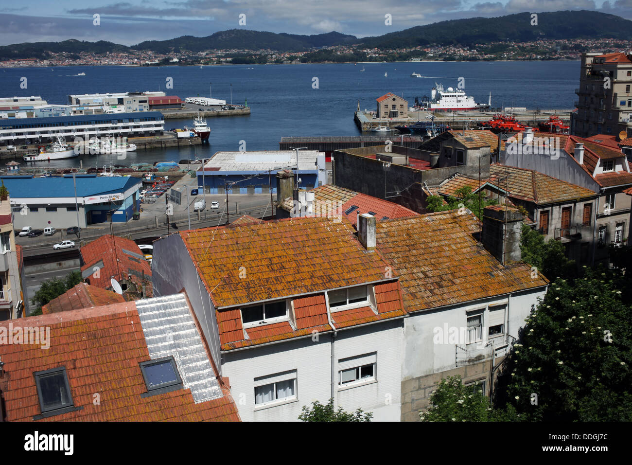 View of the Port of Vigo and Ria de Vigo - Paseo de Alfonso XII - Vigo - Pontevedra - Galicia - Spain Stock Photo