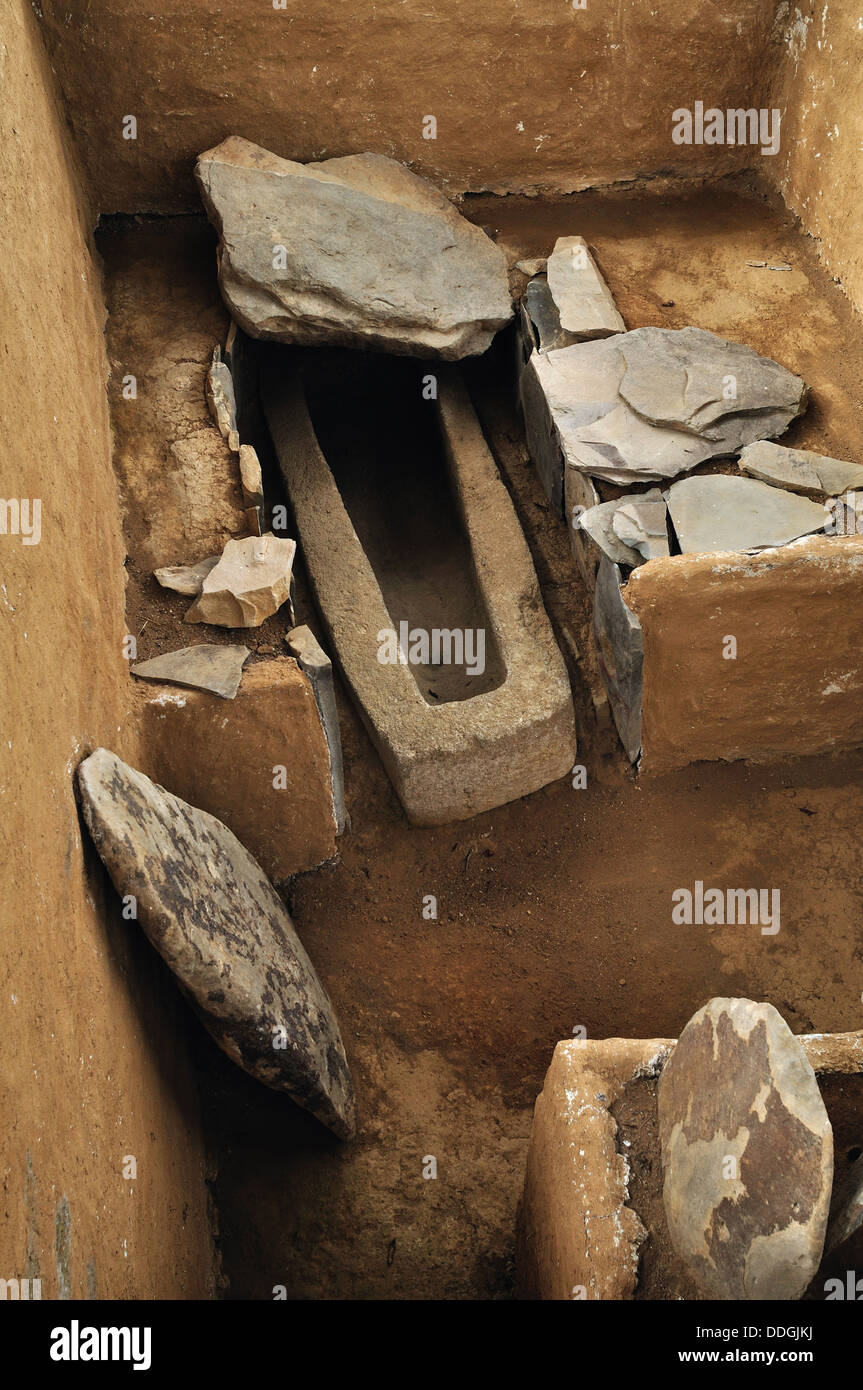 Sarcophagus - Alto de los Idolos in ISNOS - Archaeological Park of SAN AGUSTIN . Department of Huila.COLOMBIA Stock Photo