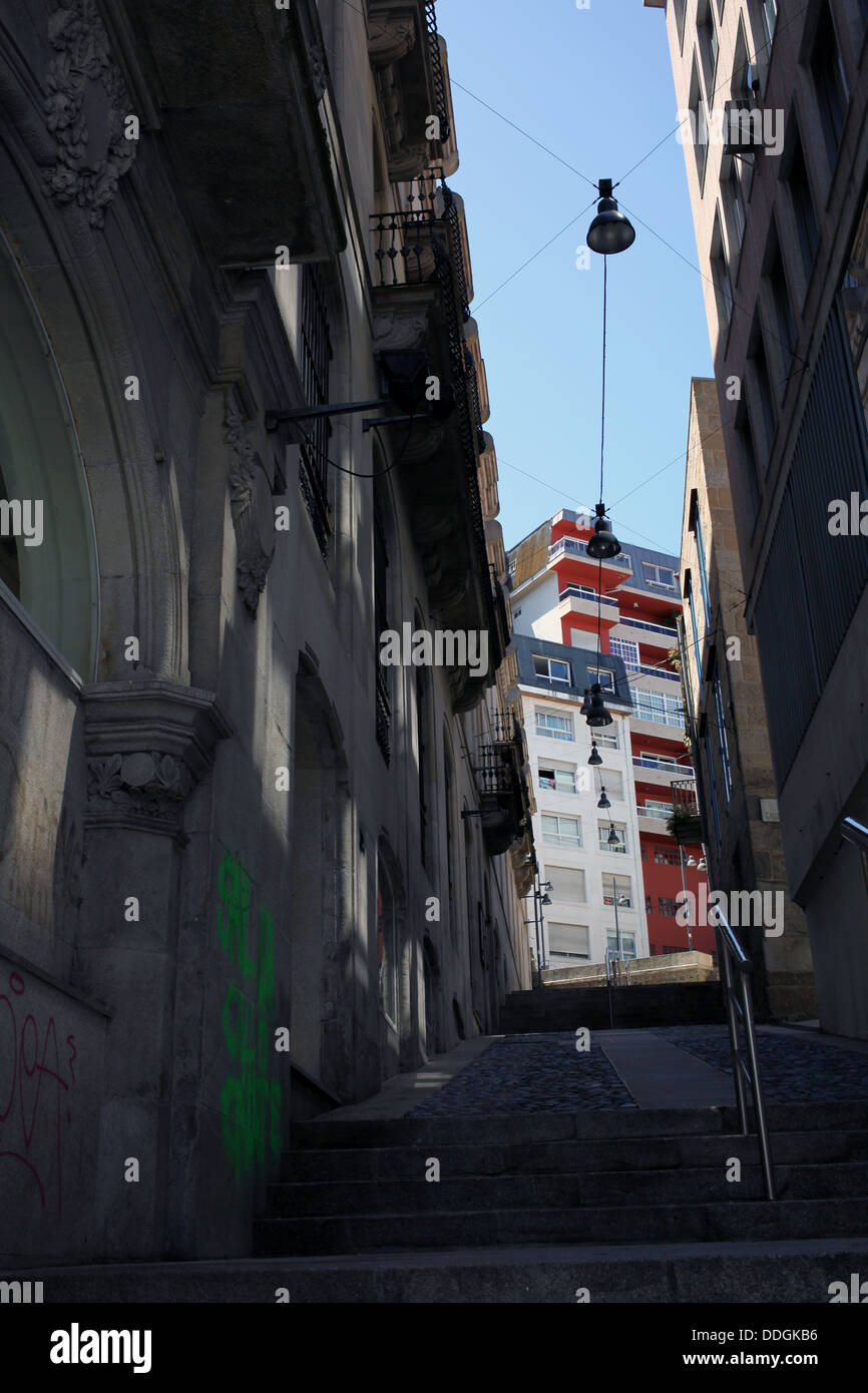 Narrow street in the old town - Vigo - Pontevedra - Galicia - Spain Stock Photo