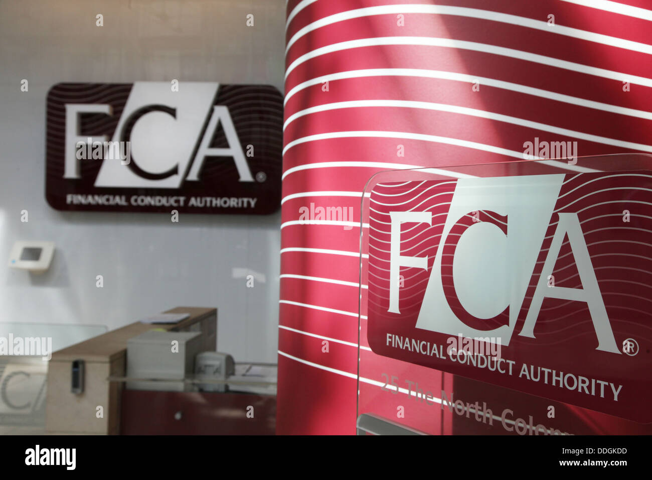 Offices of the FCA, Financial Conduct Authority at Canary Wharf, London (formerly FSA). Stock Photo