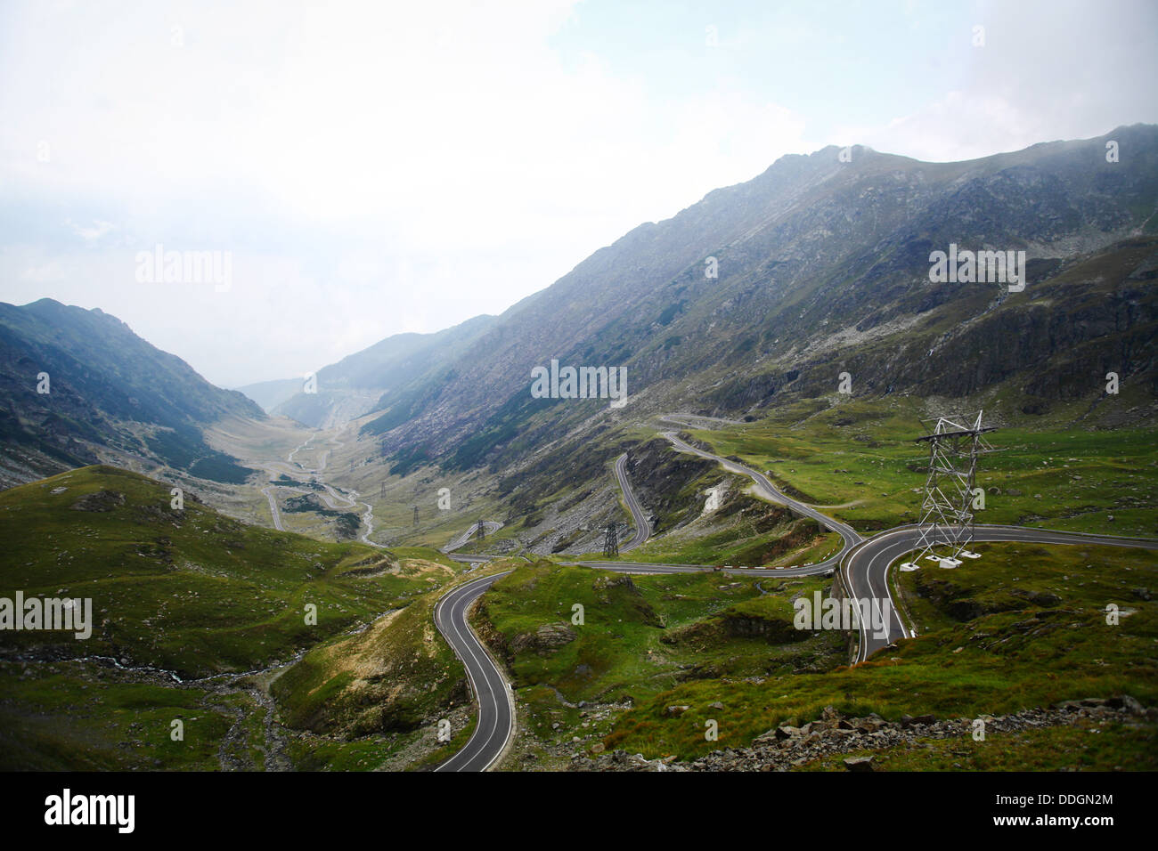 A twisty road up in the Romanian Carpathian mountains called 'Transfagarasan' Stock Photo