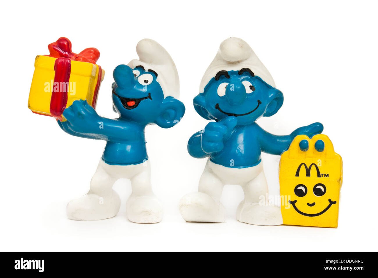 Pair of vintage 1996 McDonalds "Smurf" promotional toys Stock Photo - Alamy