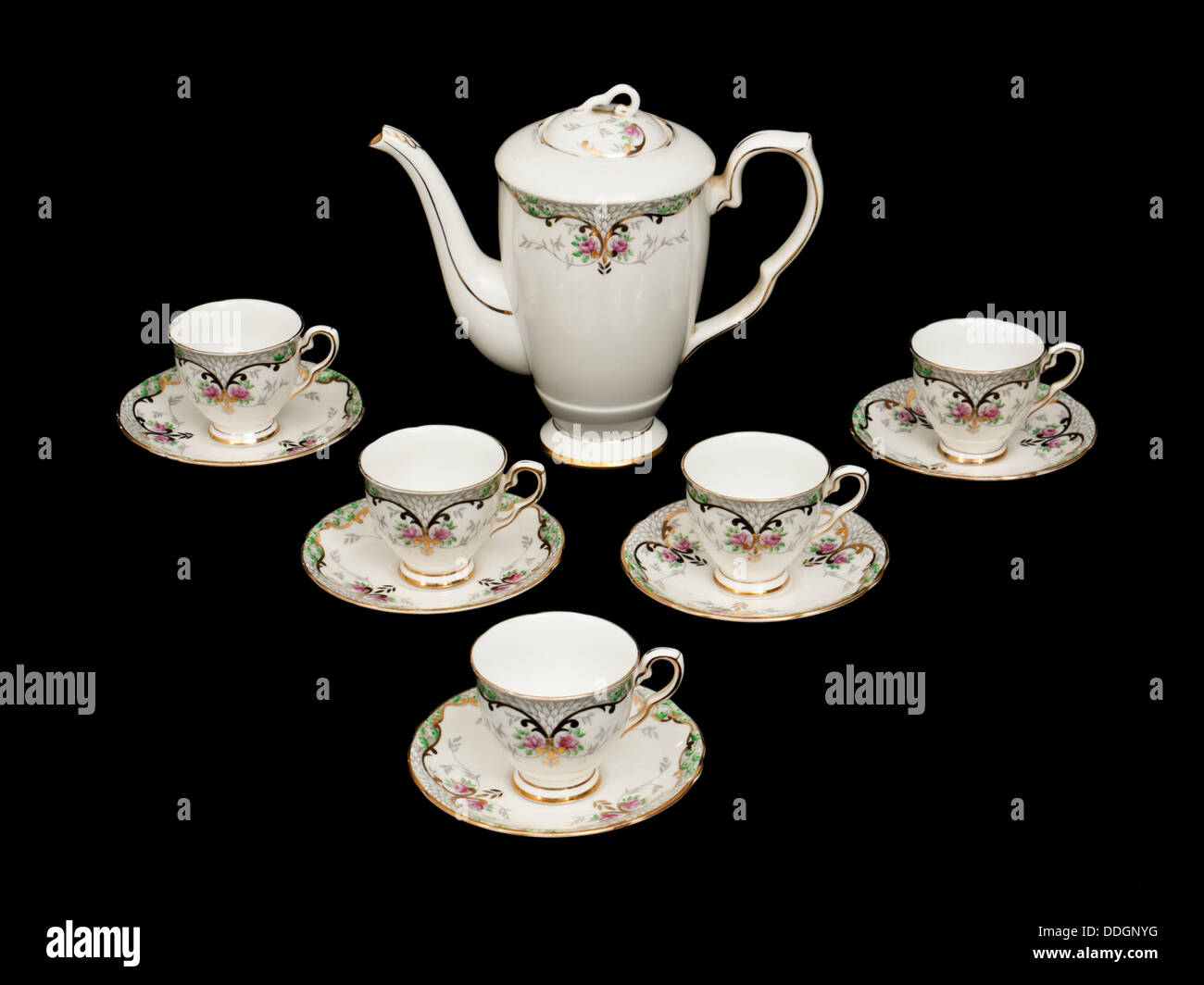 Vintage 1960's Sultana Japan Porcelain 11 Pc Coffee Set  Coffee Pot Creamer Sugar Bowl and Four Mugs  60's Hostess Gift