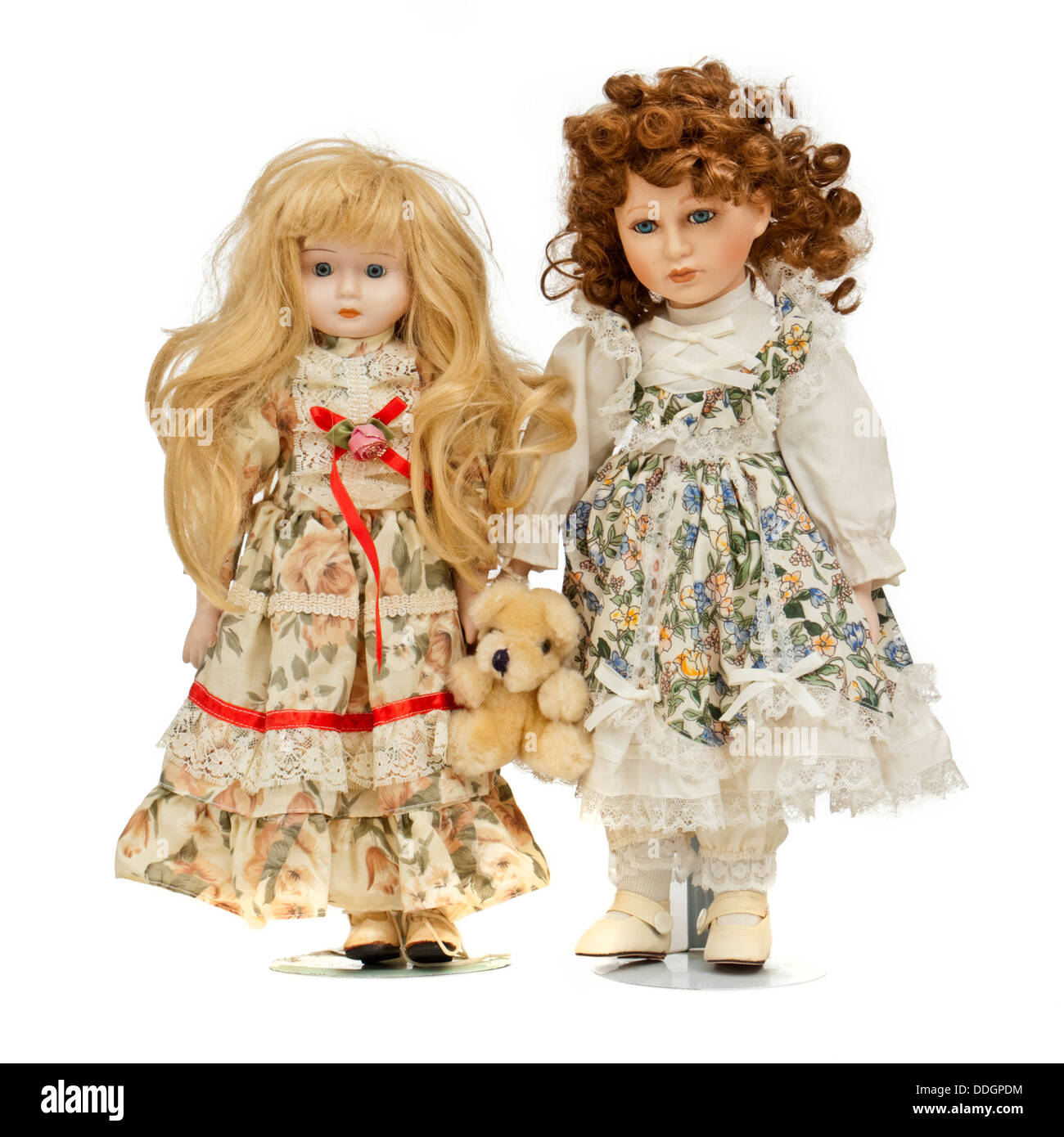 Pair of collectable porcelain dolls Stock Photo