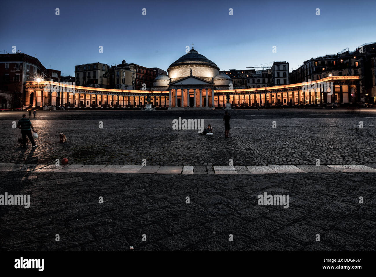 Naples, nocturne Plebiscite Square with church of Saint Francesco di Paola Stock Photo