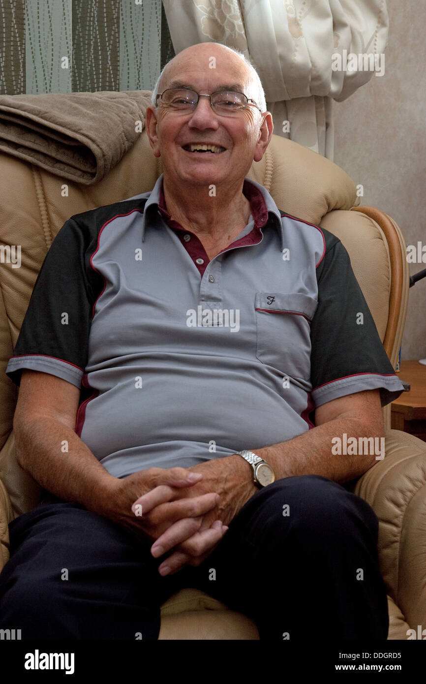 Smiling Pensioner Old Man Silver Hair Balding Stock Photo