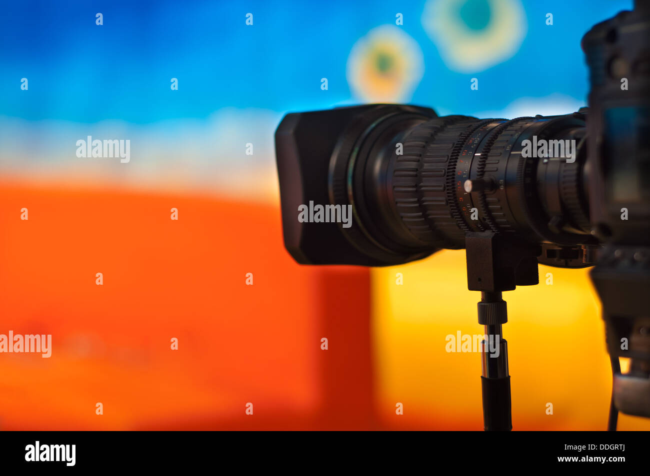 Video camera lens recording show in TV studio focus on camera Stock