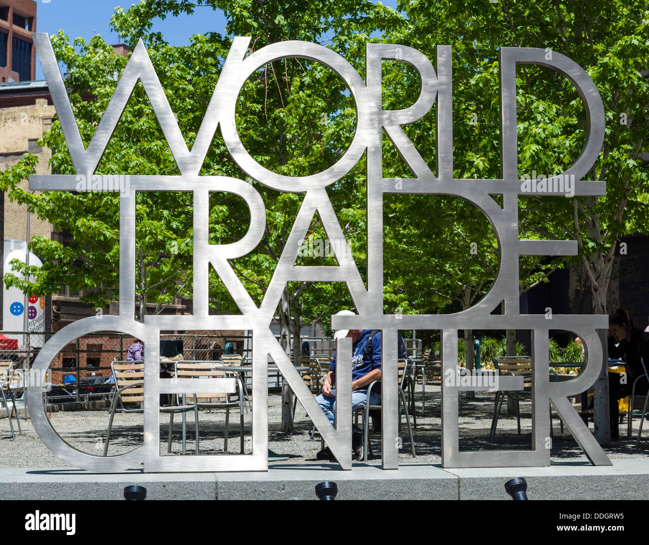 World Trade Center sign on 16th Street Mall in downtown Denver, Colorado, USA Stock Photo