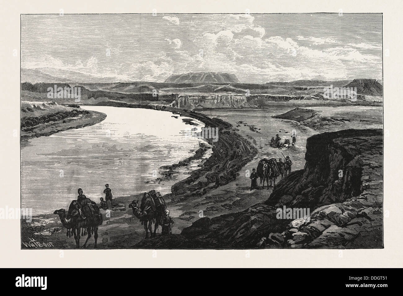 THE AFGHAN BOUNDARY: JUNCTION OF THE MURGHAB AND KUSHK RIVERS, AK-TAPA IN THE DISTANCE, 1885 Stock Photo