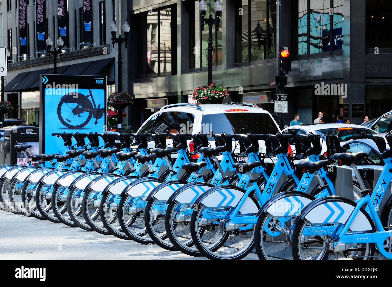 Divvy Bicycle rental station on Washington Street in Chicago. Chicago's
