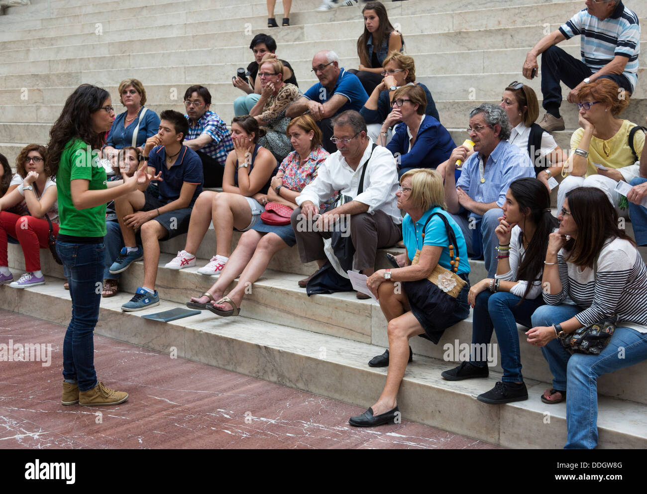 guide lecturer in front of tourists, The Pergamon Museum, Berlin, Germany Stock Photo