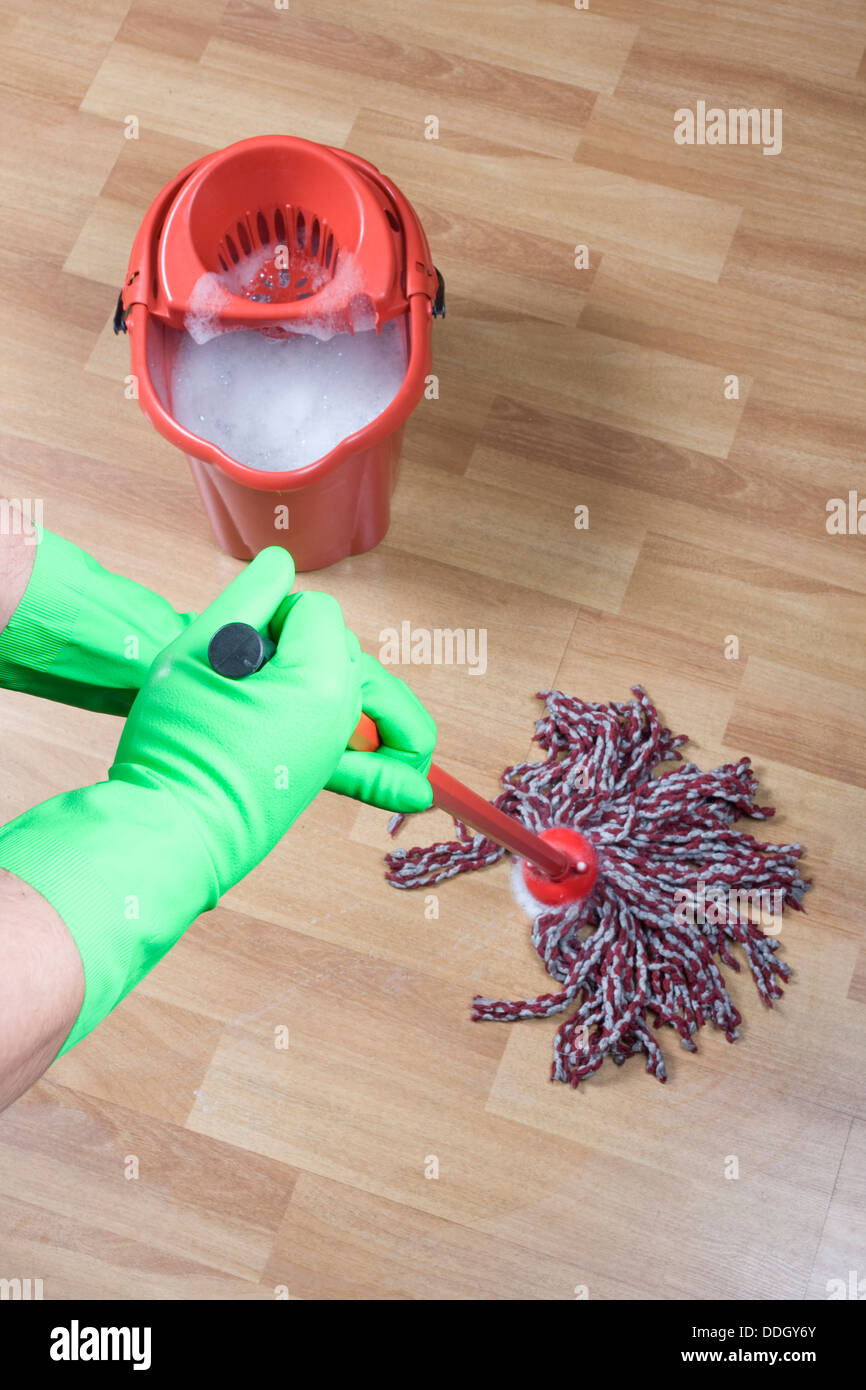 cleaning wooden parquet floor Stock Photo Alamy