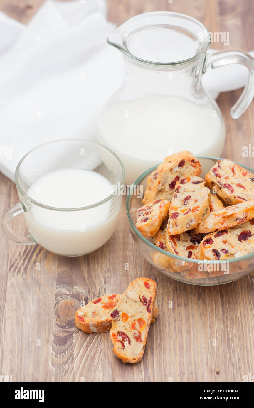 Biscotti with cranberries, apricots and almond. Italian pastries Stock