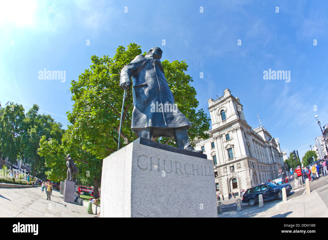 Statue Of Winston Churchill Parliament Square London UK Stock Photo