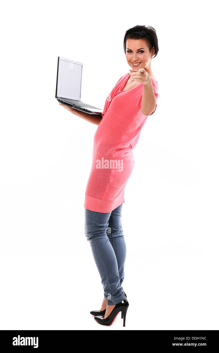 Young happy woman with laptop Stock Photo - Alamy