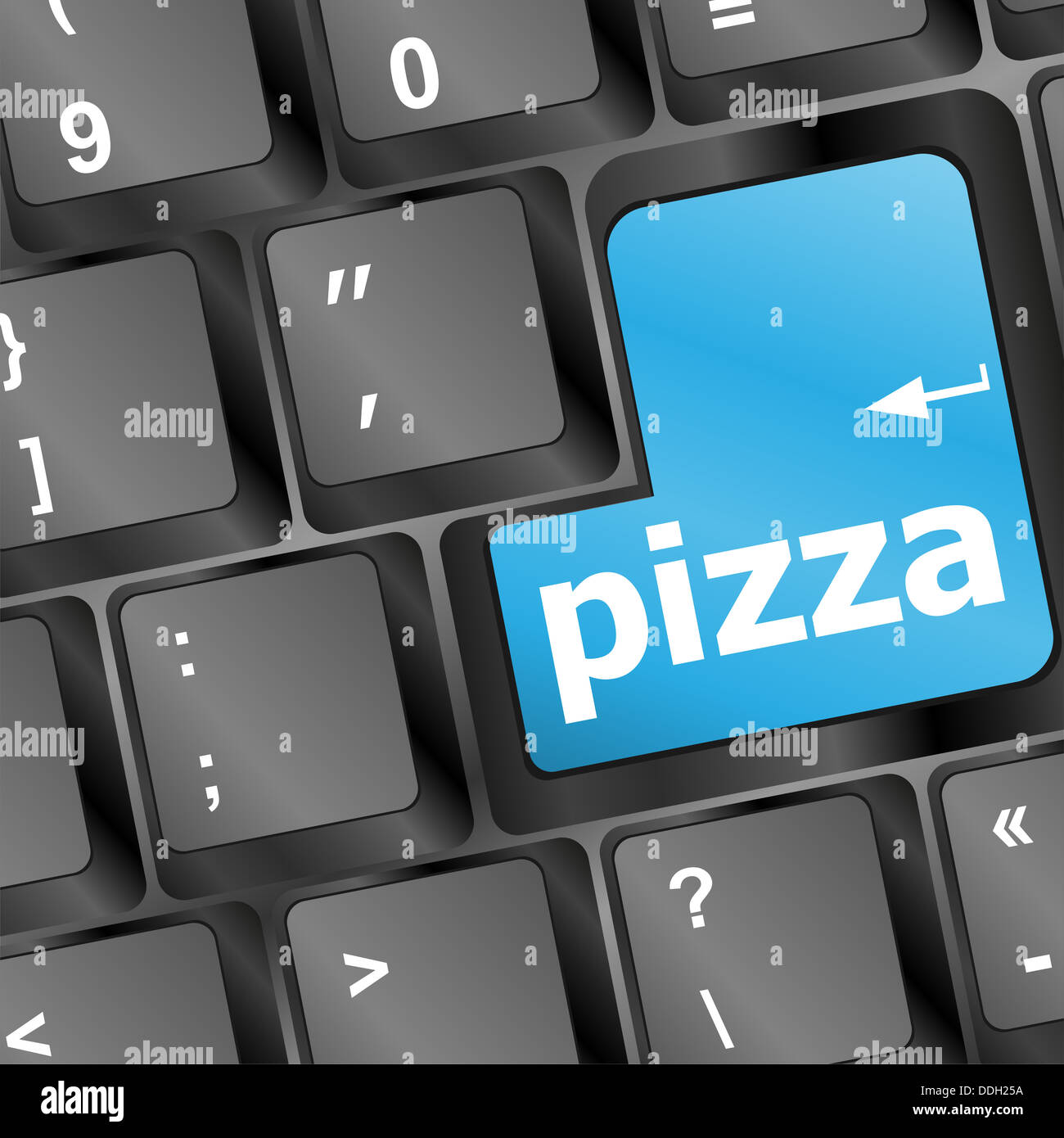 Computer keyboard with blue pizza word on enter key Stock Photo Alamy