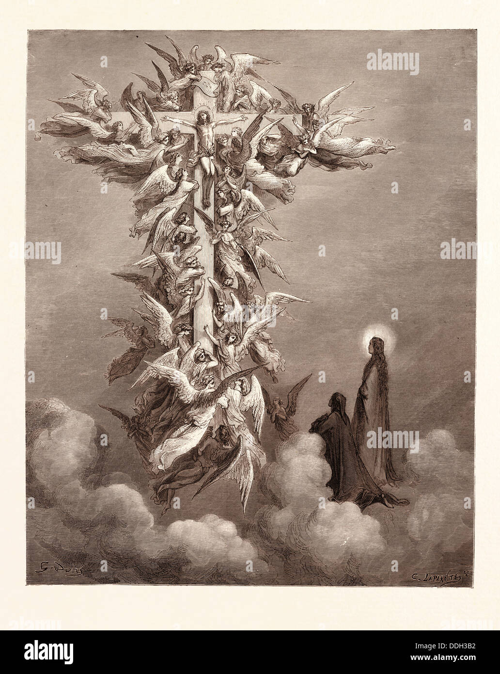 THE VISION OF THE CROSS, BY GUSTAVE DORÉ. Gustave Dore, 1832 - 1883, French. Engraving for the Purgatorio or Purgatory by Dante Stock Photo