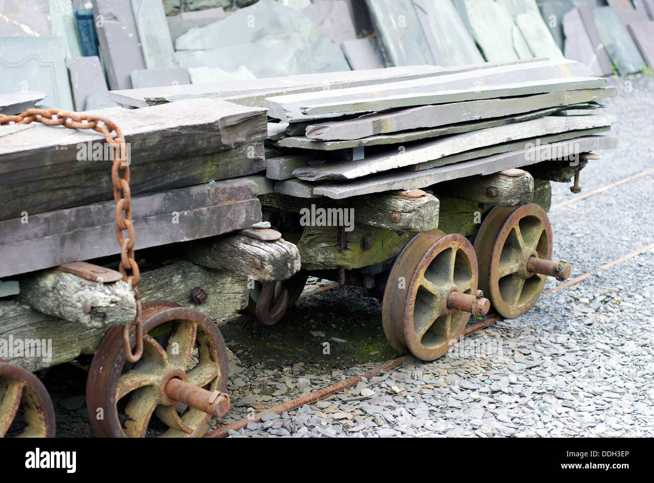 Old slate rail wagons at national slate museum at Llanberis north wales Stock Photo