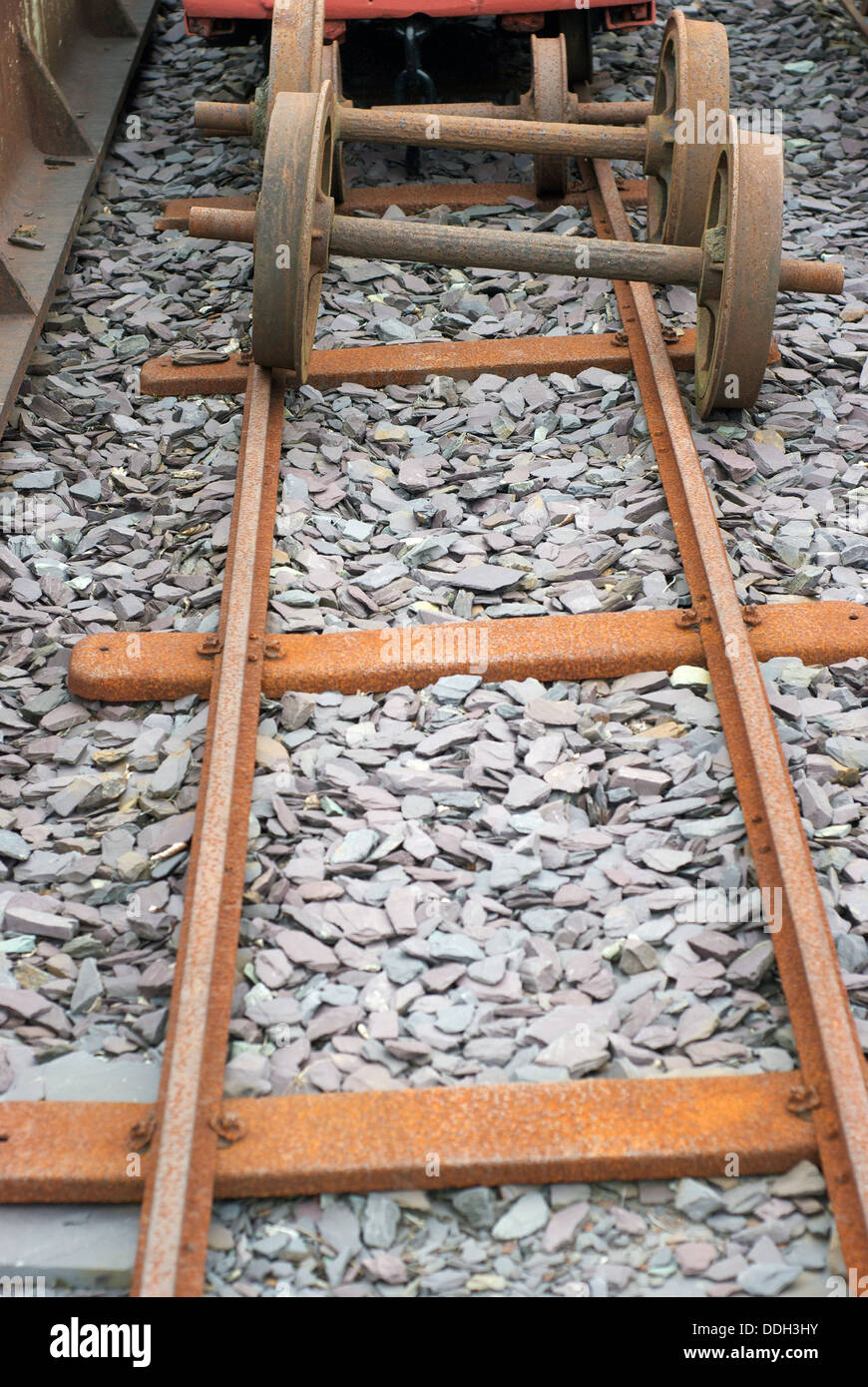 Rusty old rail tracks at national slate museum Stock Photo