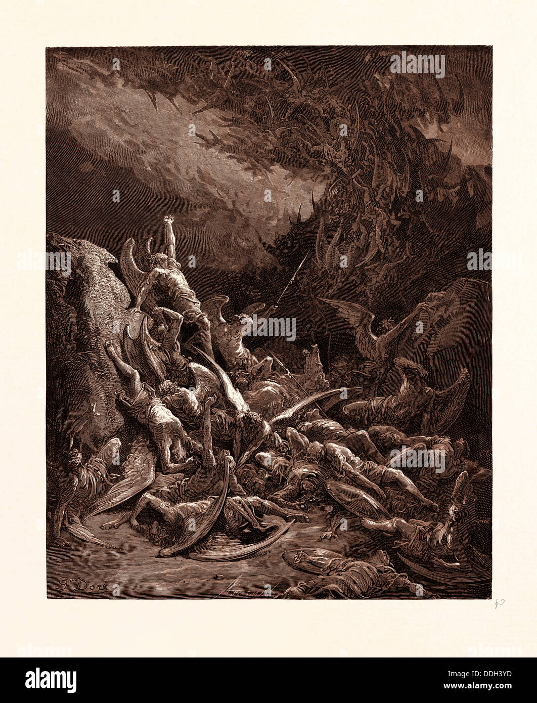 THE FALL OF THE REBEL ANGELS, BY GUSTAVE DORE. Dore, 1832 1883, French. Engraving for Paradise THE FALL OF THE REBEL ANGELS, BY GUSTAVE DORE. Dore, 1832 1883, French. Engraving for Paradise