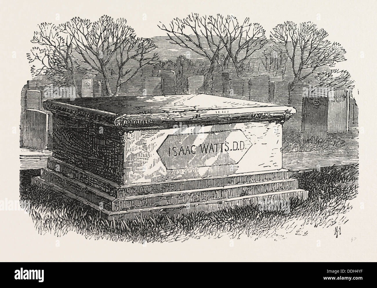 OLD TOMBS IN BUNHILL FIELDS CEMETERY: DR. ISAAC WATTS'S TOMB, 1869 Stock Photo